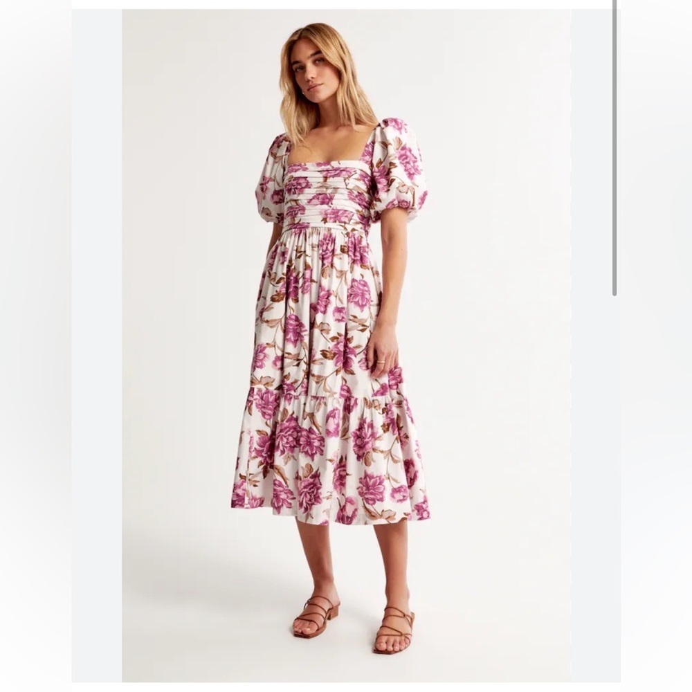 Abercrombie & Fitch Emerson Poplin Puff Sleeve Midi Dress